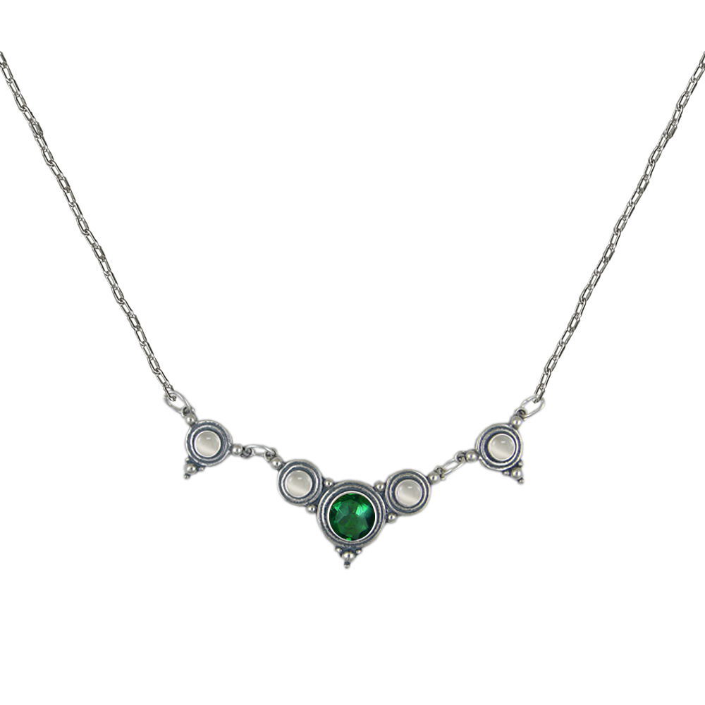 Sterling Silver Gemstone Necklace With Green And White Moonstone